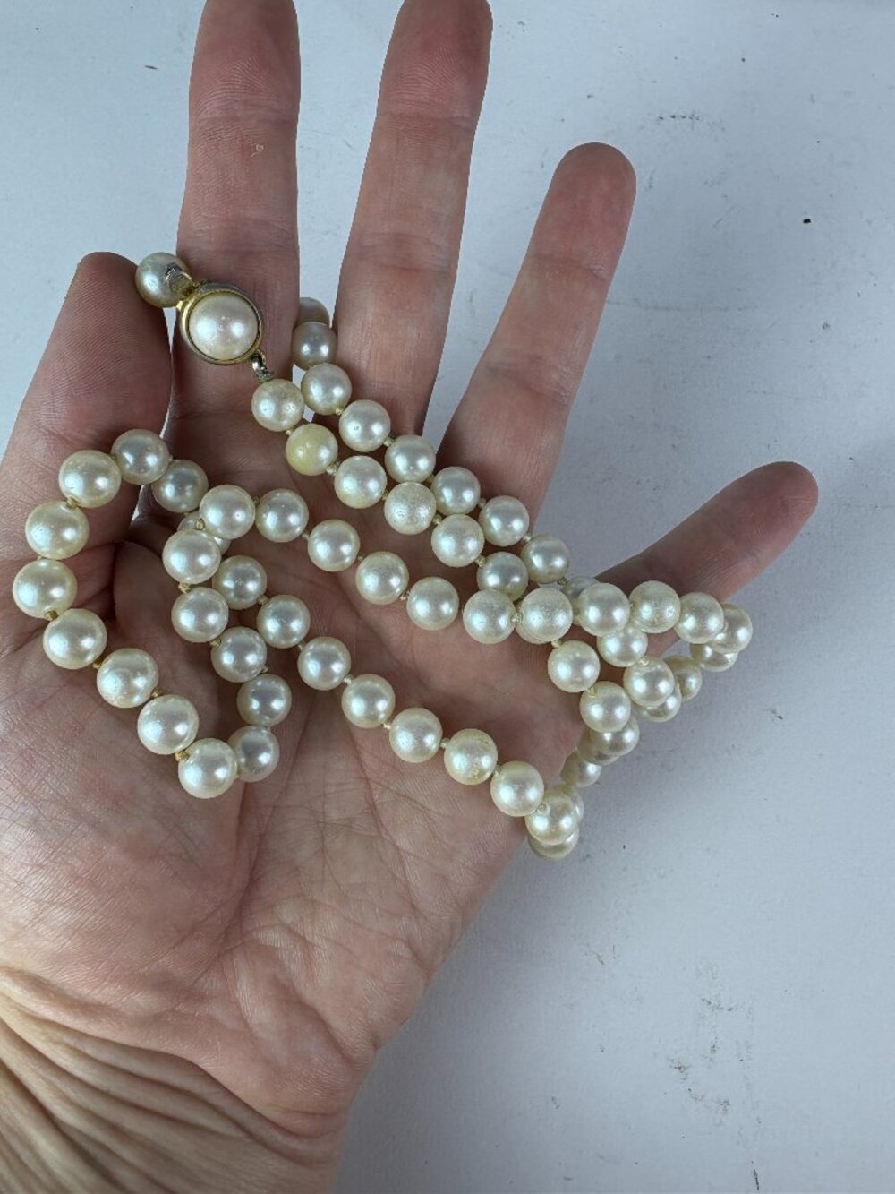 Vintage Carolee Faux Pearl Necklace, Long Knotted Ivory Pearl Strand, Signed